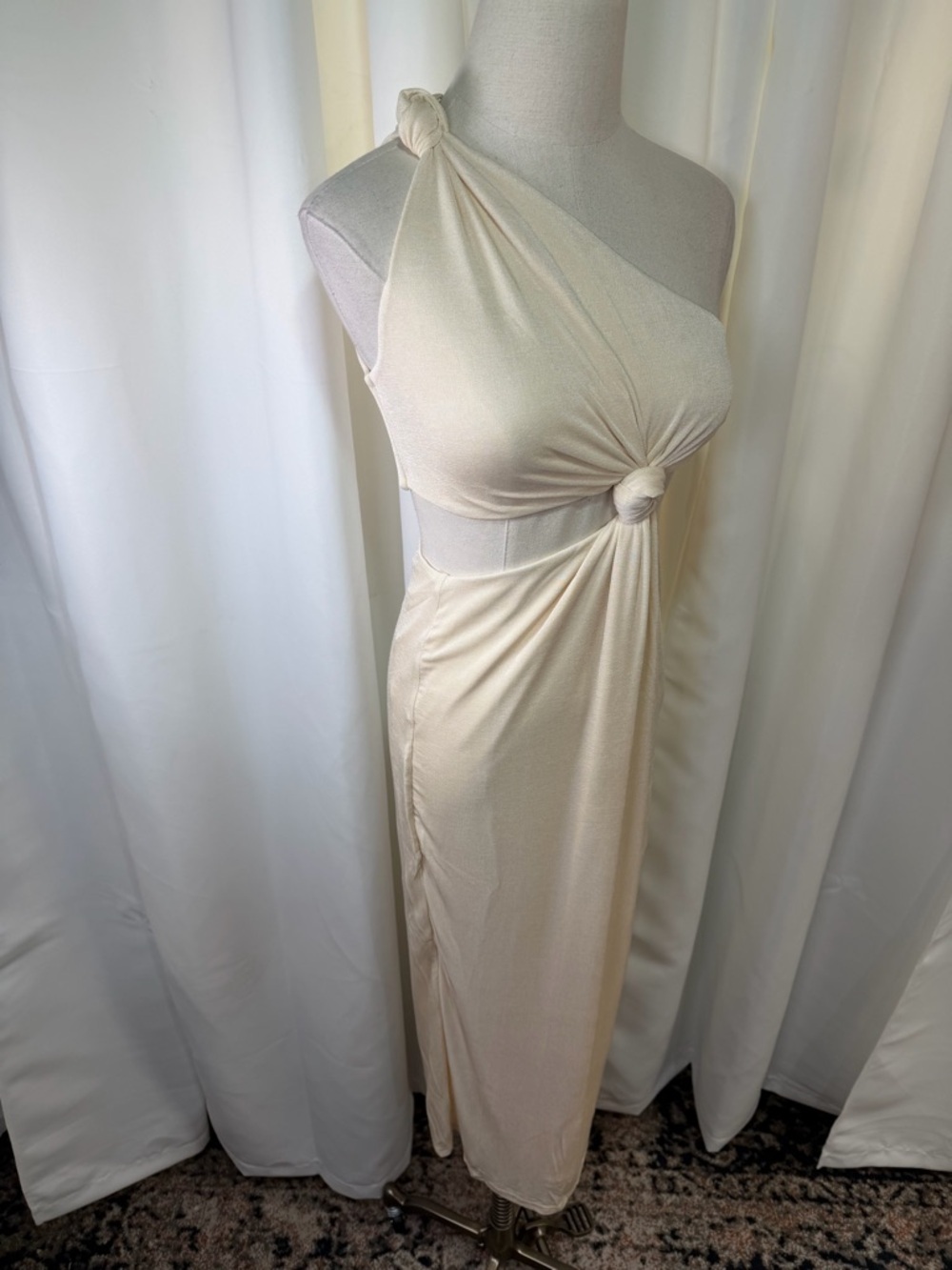 NWT MISHA ‘Arden’ Knotted One-Shoulder Midi Dress in “Pearl” / Cream Size 4 - Picture 16 of 16